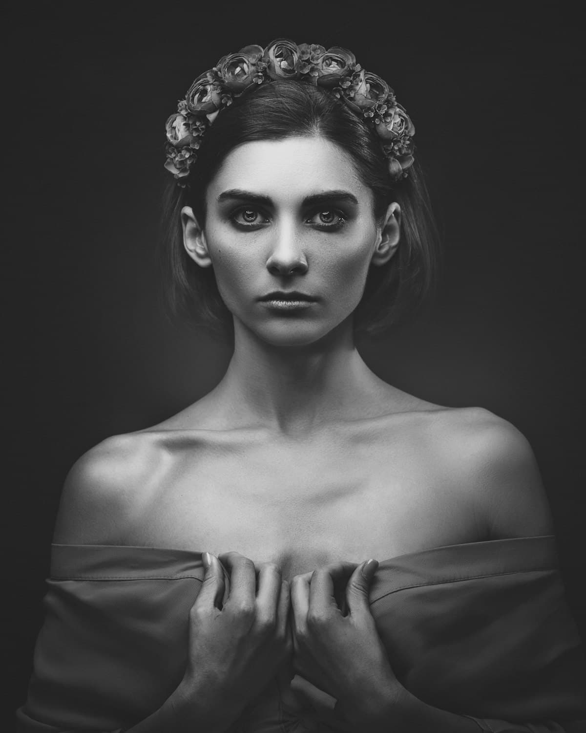 Studio portrait, black and white
